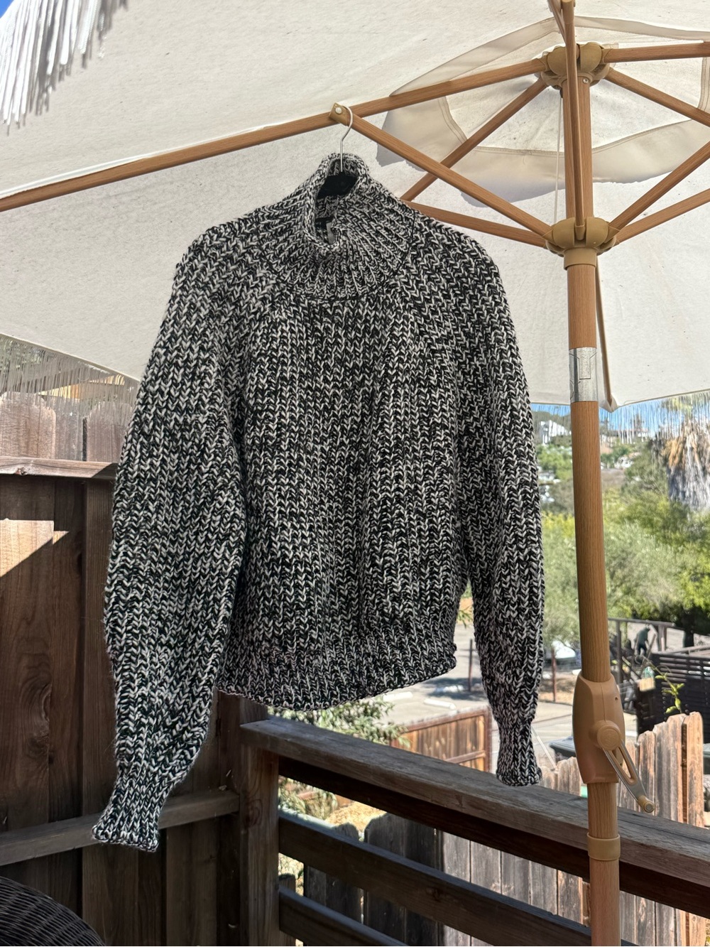 H&M Black White Chunky Knit Mock Neck Sweater Oversized Textured XL